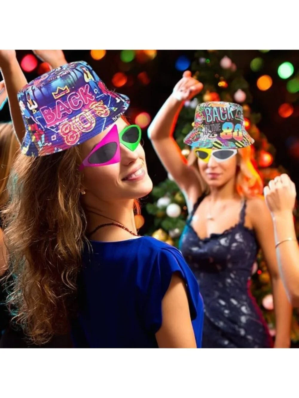12 Retro 80s 90s Bucket Hats & Neon Sunglasses Set for Parties, Photo Booth